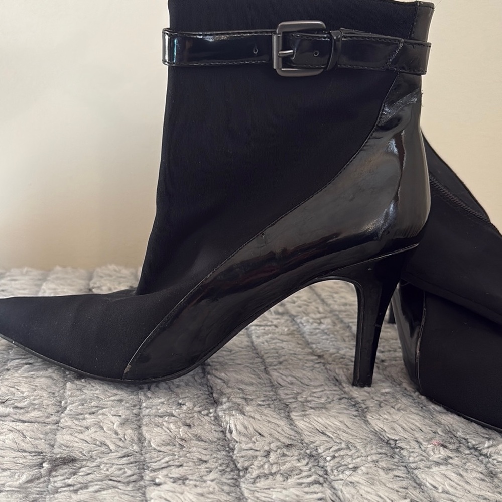 Charles By Charles David Black Heeled Boots with Buckle Detail